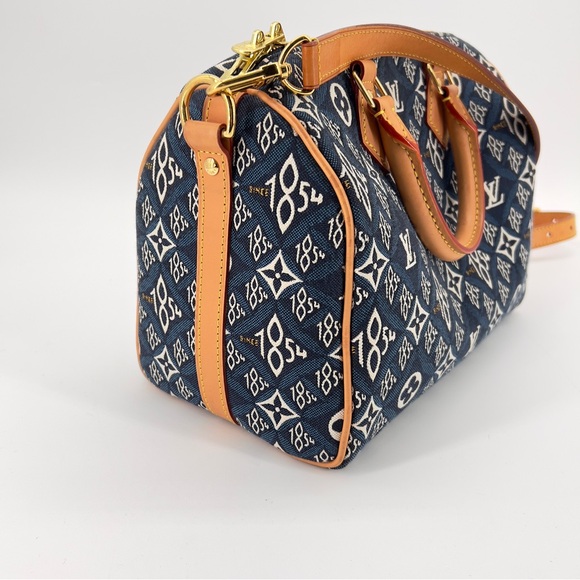 Preloved Louis Vuitton 1854 Blue Monogram Speedy Bandouliere 25 with Wallet - Picture 5 of 15